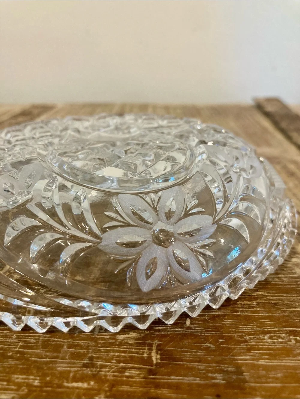 Cut Glass Floral Pattern With Sawtooth Edge 6”